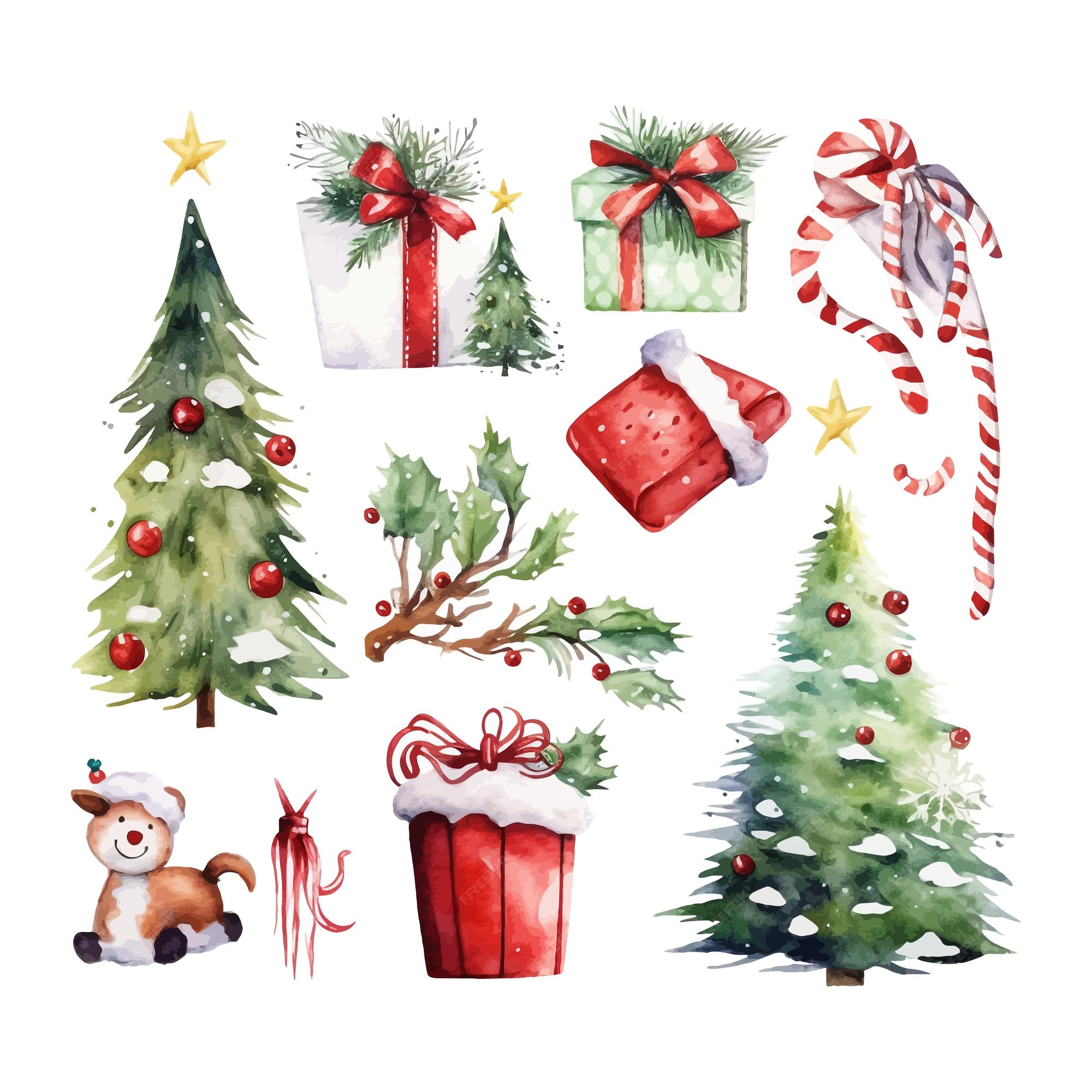 Premium Vector Christmas watercolor clipart set white background