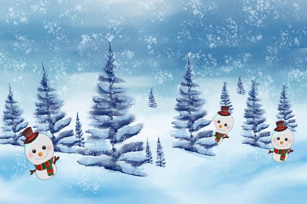 Christmas watercolor theme and happy new year banner background with snowman