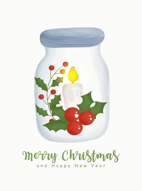 Christmas watercolor with christmas element in a jar.