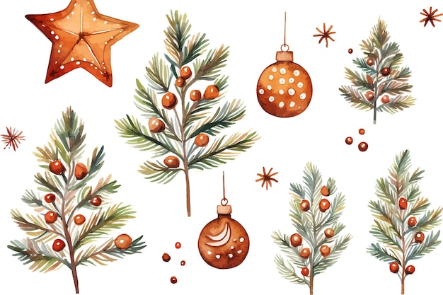 Christmas watercolor with fir branches Vector illustration design