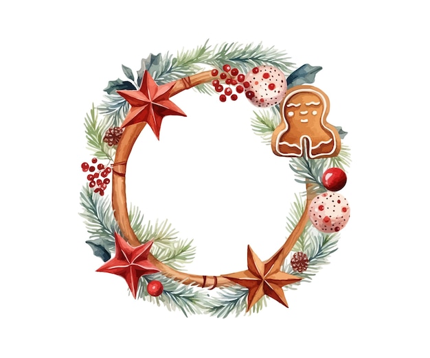 Christmas watercolor wreath frame template Vector illustration design