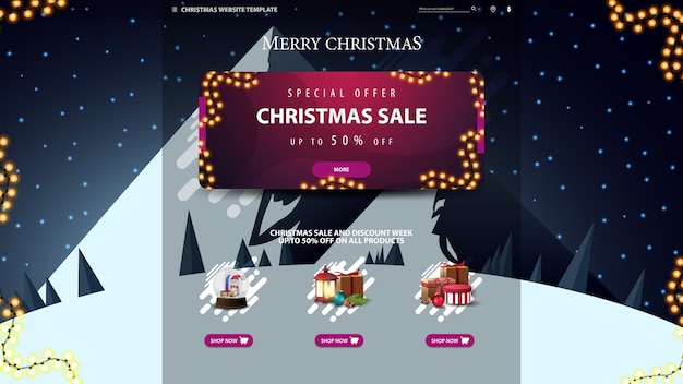 Vettore modello di sito web di natale con banner sconto viola