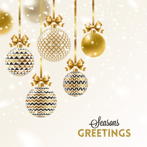 Christmas wenskaart - patroon gouden kerstballen met strik.