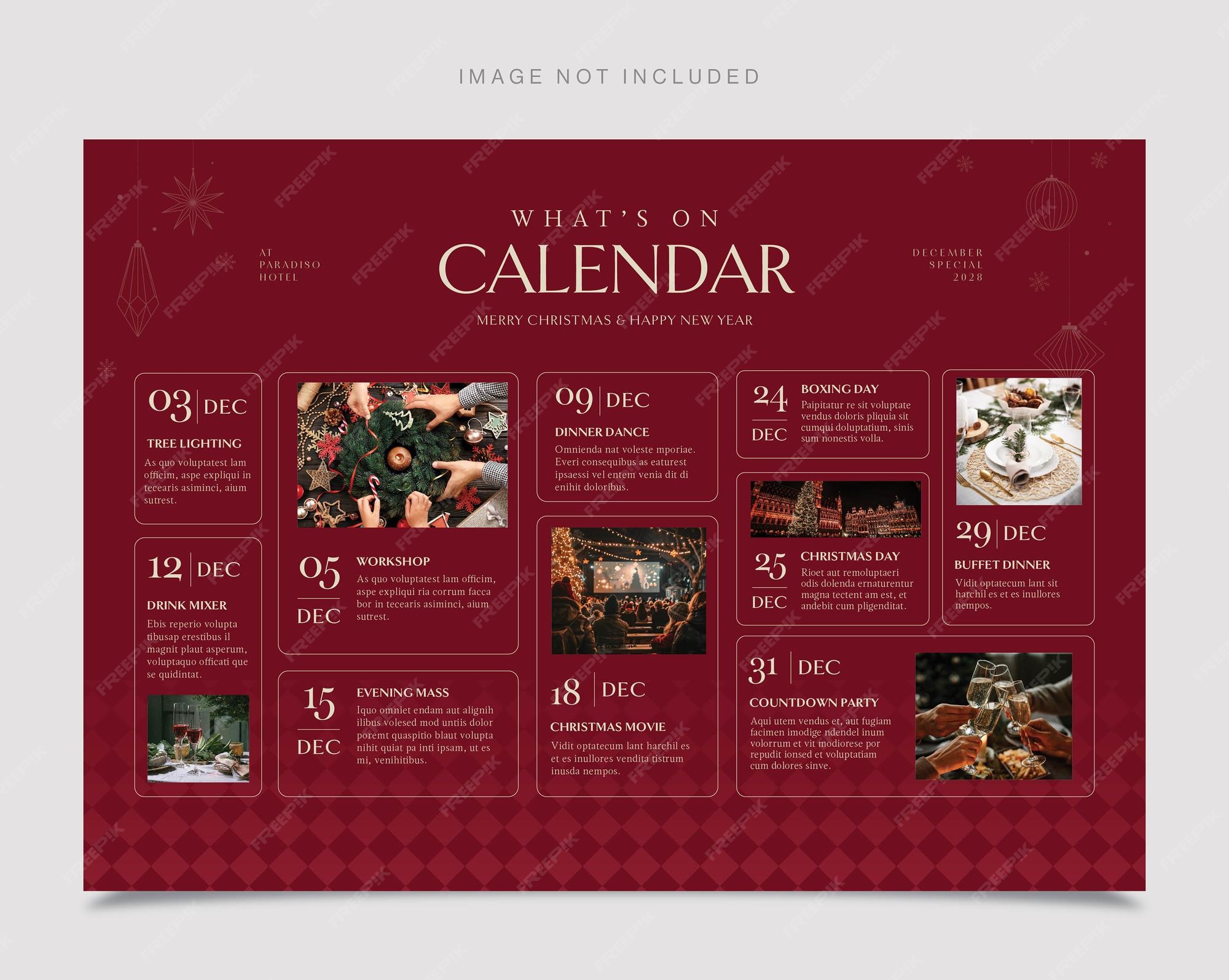 Premium Vector Christmas Whats On Template Calendar Event Schedule Premium Vector Christmas Whats On Template Calendar Event Schedule