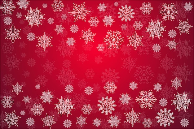 Christmas white snowflakes background with big read snowflake christmas ornaments