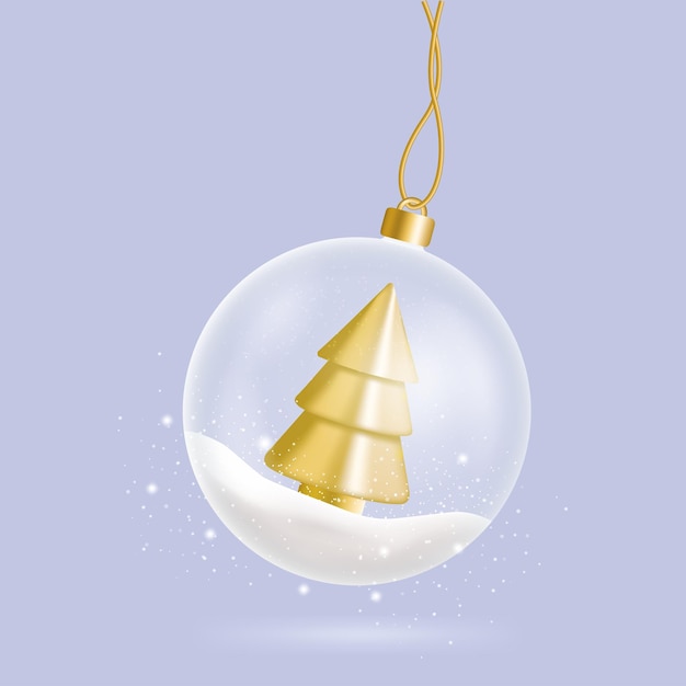 ゴールデン クリスマス ツリーと雪とクリスマスの白い透明なボール