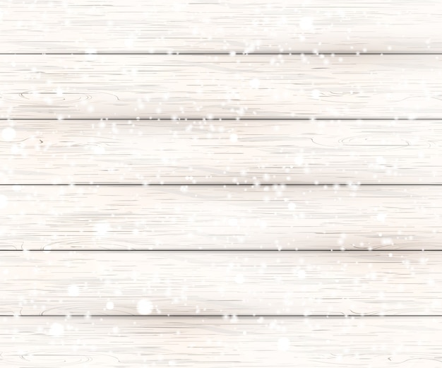 Christmas white wooden background with holiday falling shiny snow. view with copy space. illustration.