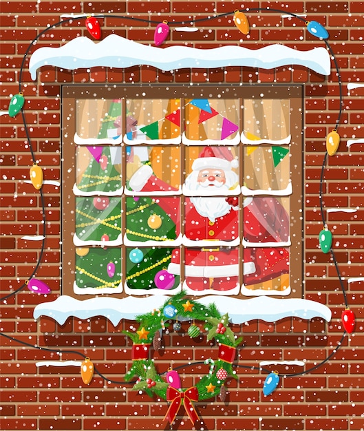 Vector christmas window in brick wall