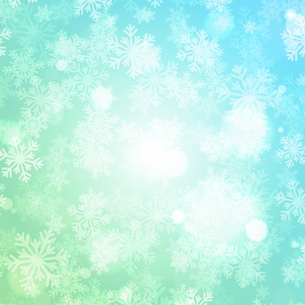 Christmas winter background magic snow sparkles lights and snowflakes with blank copy space 