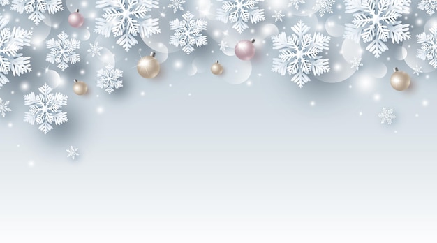 Christmas and Winter banner design of snowflake with light vector illustration