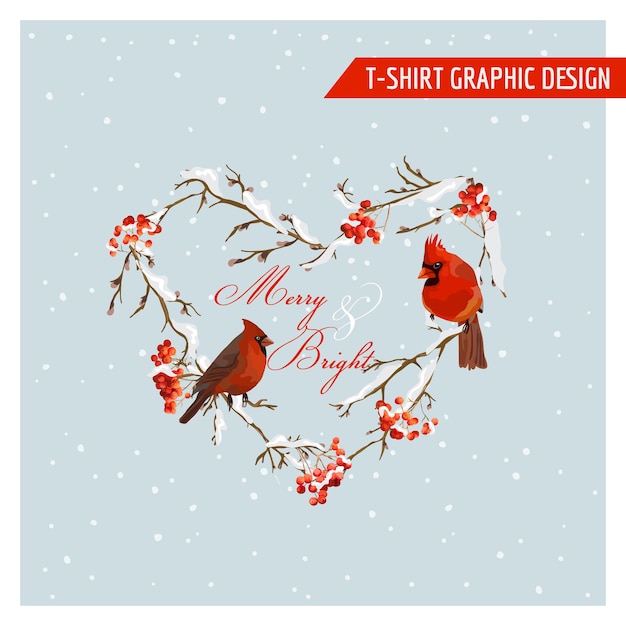 Christmas winter birds and berries graphic design