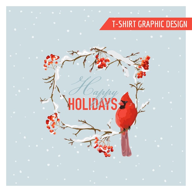 Christmas winter birds and berries graphic design