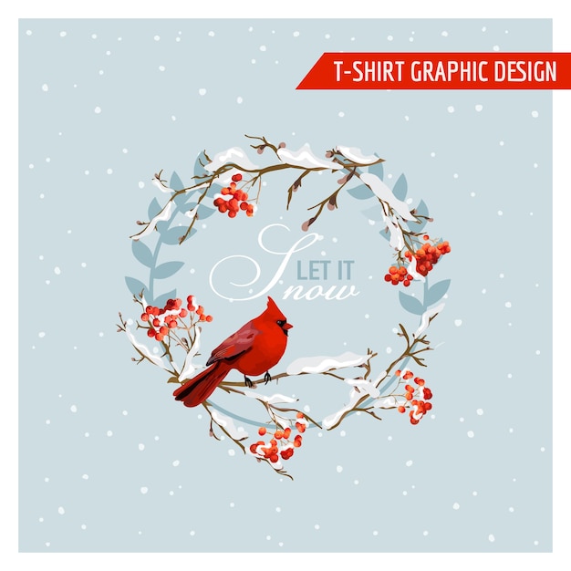 Christmas winter birds and berries graphic design