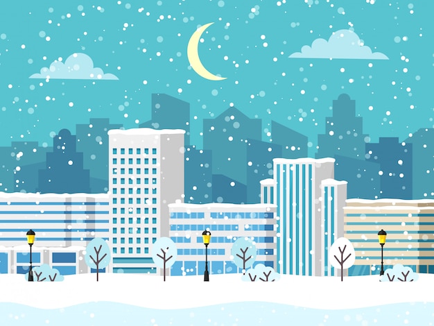 Vector christmas winter city vector landscape with building