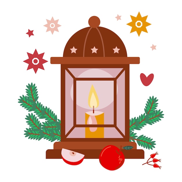 Christmas winter decor lantern with candle vector illustration 2