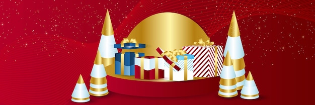 クリスマスの冬の装飾の背景。ゴールドフレームと黒の背景を持つ豪華なクリスマスパーティーの招待状のテンプレート。幾何学的形状。ソーシャルメディアテンプレートに適しています