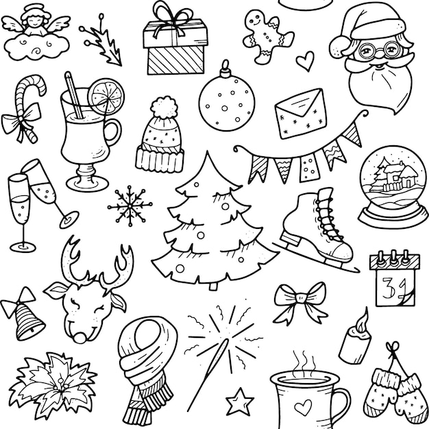 Vector christmas and winter doodles elements vector elements for christmas