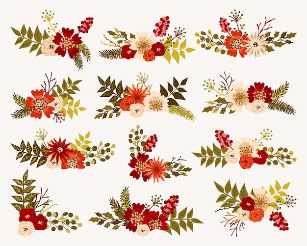 Vector christmas and winter floral bouquets