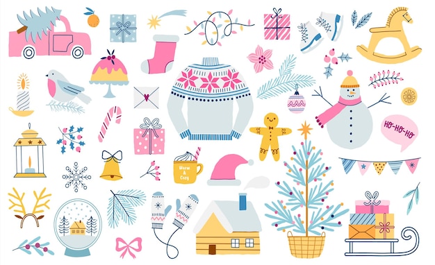 Vector christmas winter holiday illustration set