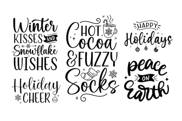 Christmas winter holidays lettering set quotes sayings calligraphy greeting card vector illustration