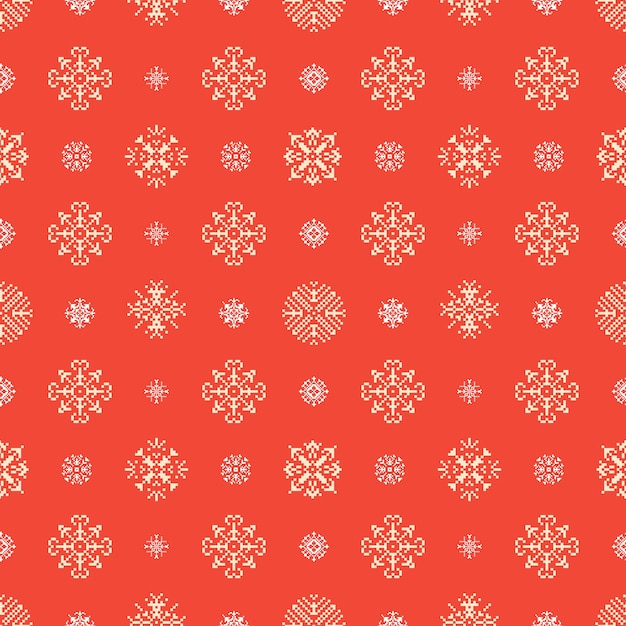 Christmas Winter Holidays Snowflakes Pixel Seamless Background.  Pattern