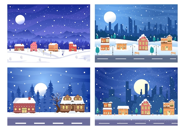 Christmas winter houses background vector