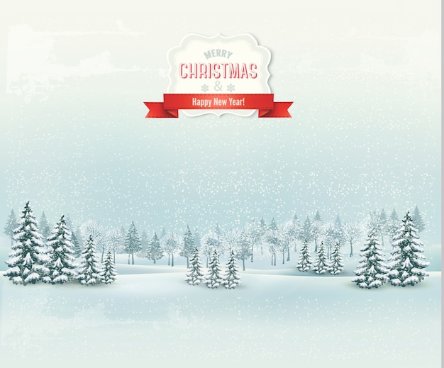 Christmas winter landscape background.