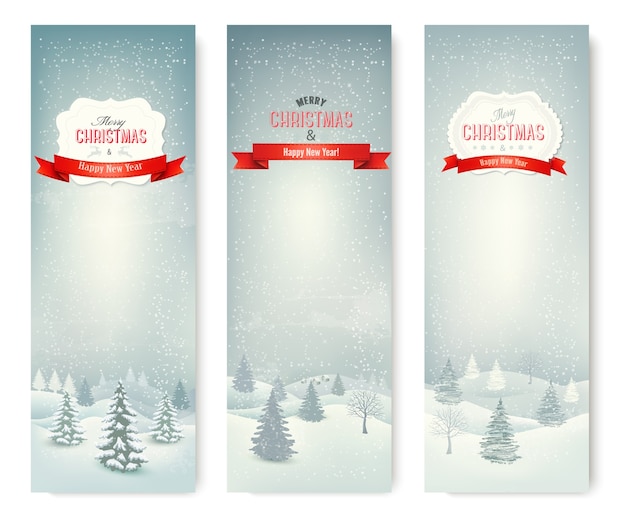 Christmas winter landscape banners.