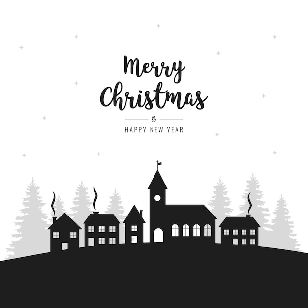 Vector christmas winter landscape village greetings background