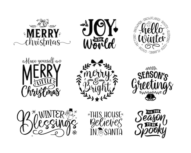 Christmas winter lettering set quotes sayings calligraphy greeting card vector illustration