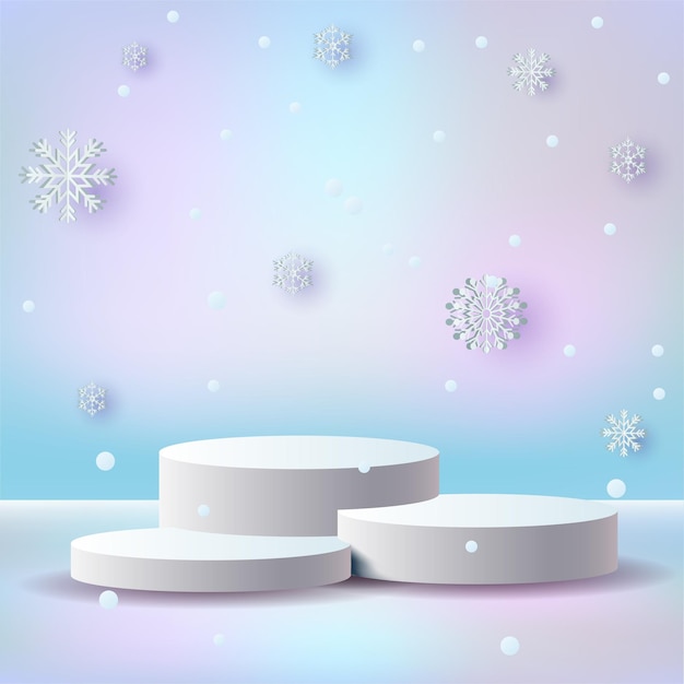 Christmas Winter product podium scene. winter holiday pedestal ice snow 3d rendering