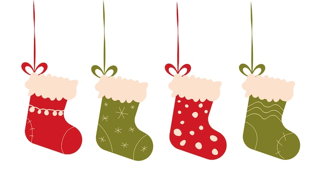 Christmas winter socks for gifts . Flat cartoon style vector illustration isolated on white