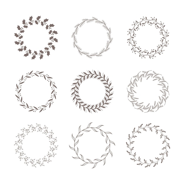크리스마스 겨울 빈티지 화환, 식물 붓글씨 디자인 요소, 장식 새 해, 초대장, 결혼식, 스크랩북, 크리스마스 카드 인사말에 대 한 소용돌이 프레임. 벡터 일러스트 레이 션 세트