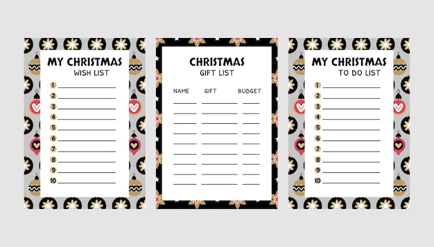 Christmas Wish List design template. Vector illustration. Hand drawn decor from holiday background. Printable design