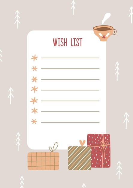 Вектор Шаблон страницы списка желаний рождества