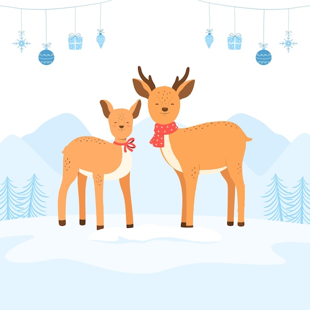 Vector christmas with reindeer family