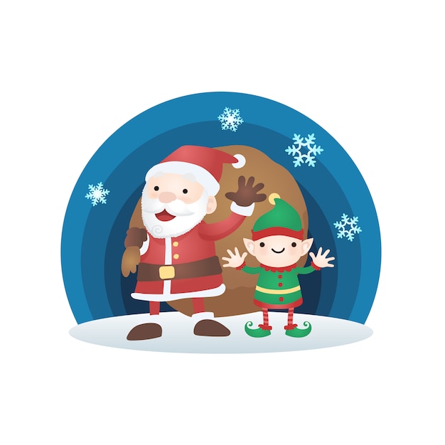 Vector christmas with santa claus and elf