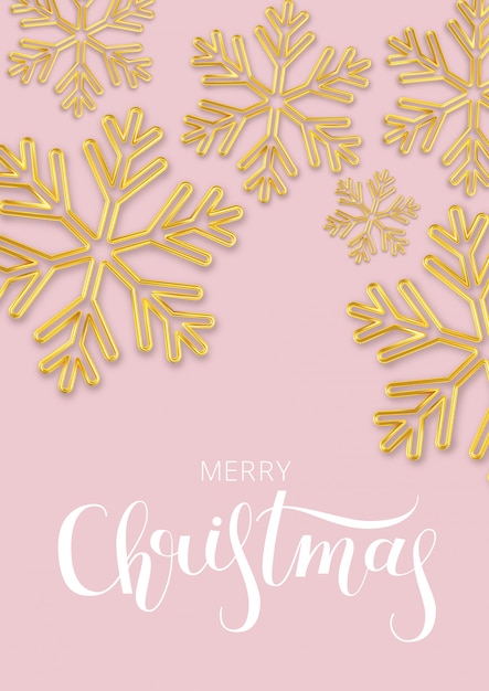 Christmas with snowflake of gold on a pink