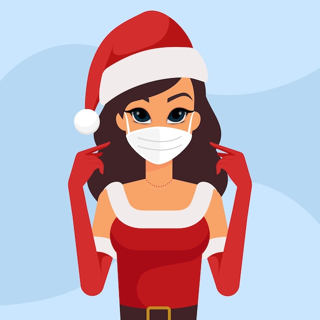 Vector christmas woman with protective medical mask