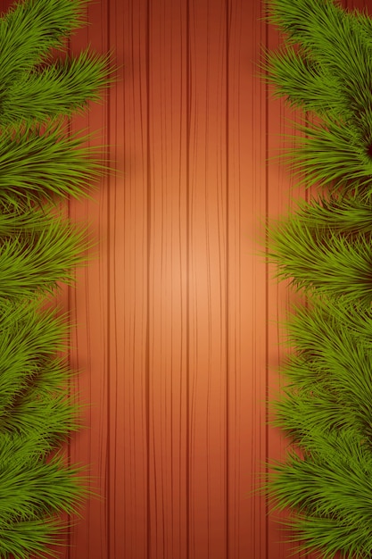 Christmas wooden background with spruce fir tree with space for text.