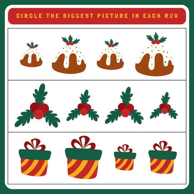 Christmas worksheet circle the biggest or smallest object