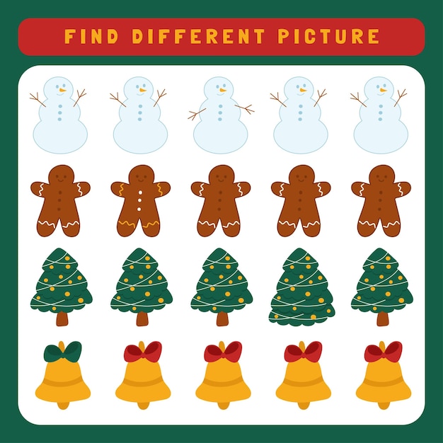 Christmas worksheet for kids find different picture