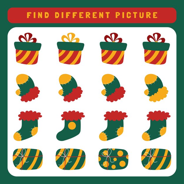 Christmas worksheet for kids find different picture