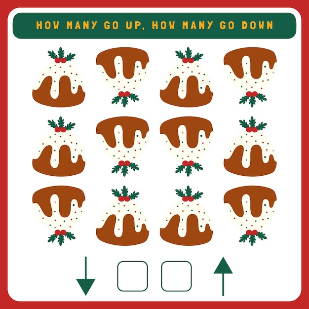 Christmas worksheet for kids how many go up or down