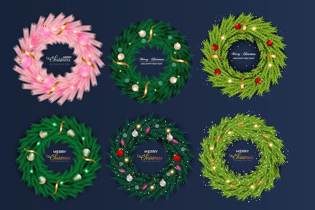 Christmas wreath  bundle with pine branch  christmas ball and star