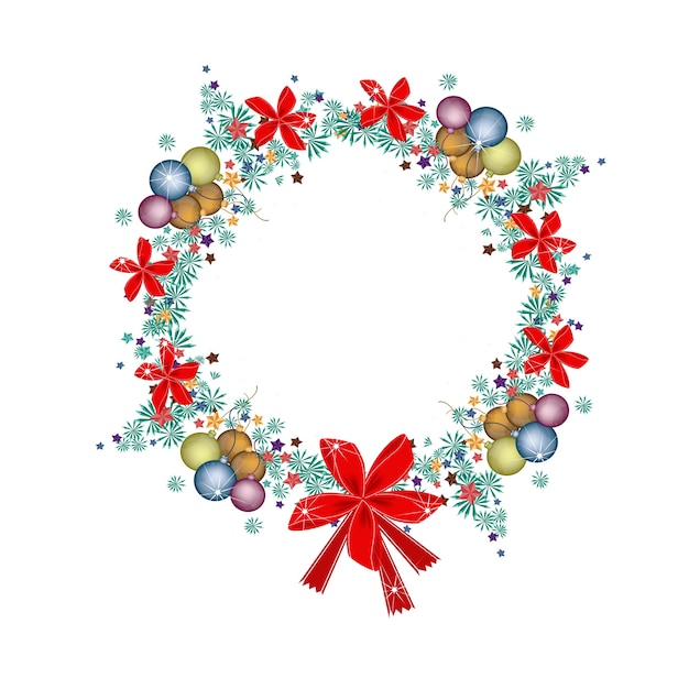 Vector christmas wreath of christmas balls and red bows