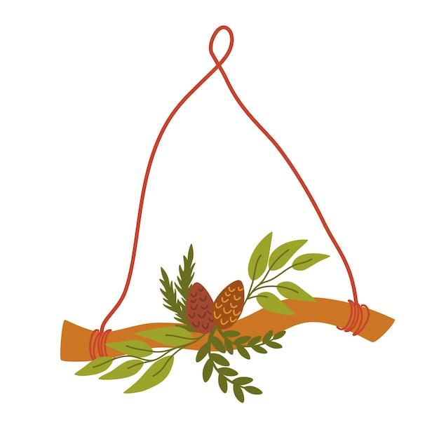 クリスマス リース装飾正月クリスマスと休日ヒイラギの果実ヤドリギ松とモミの枝と花輪ナナカマドの果実白い背景で隔離の手描きイラスト