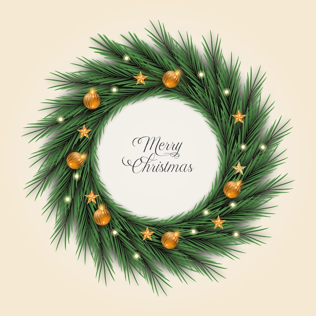Christmas  wreath decoration  green pine leaf with  golden ball