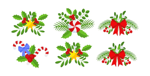 Christmas wreath design element set spruce evergreen branch