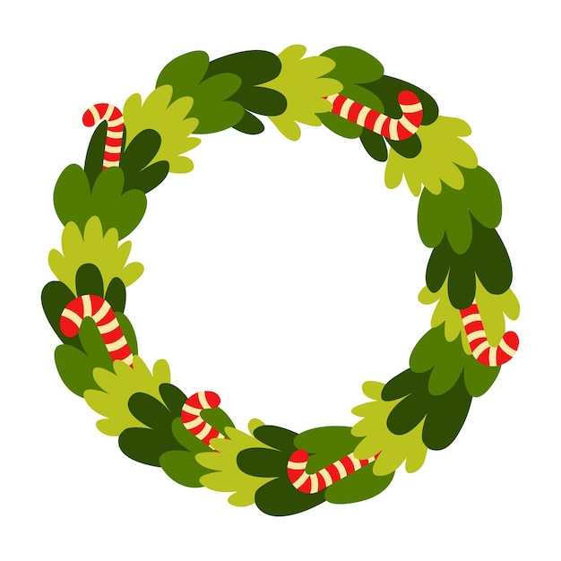 Christmas wreath in flat design lollipops